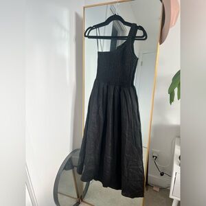 Caramel Monster One Shoulder Linen Midi Dress